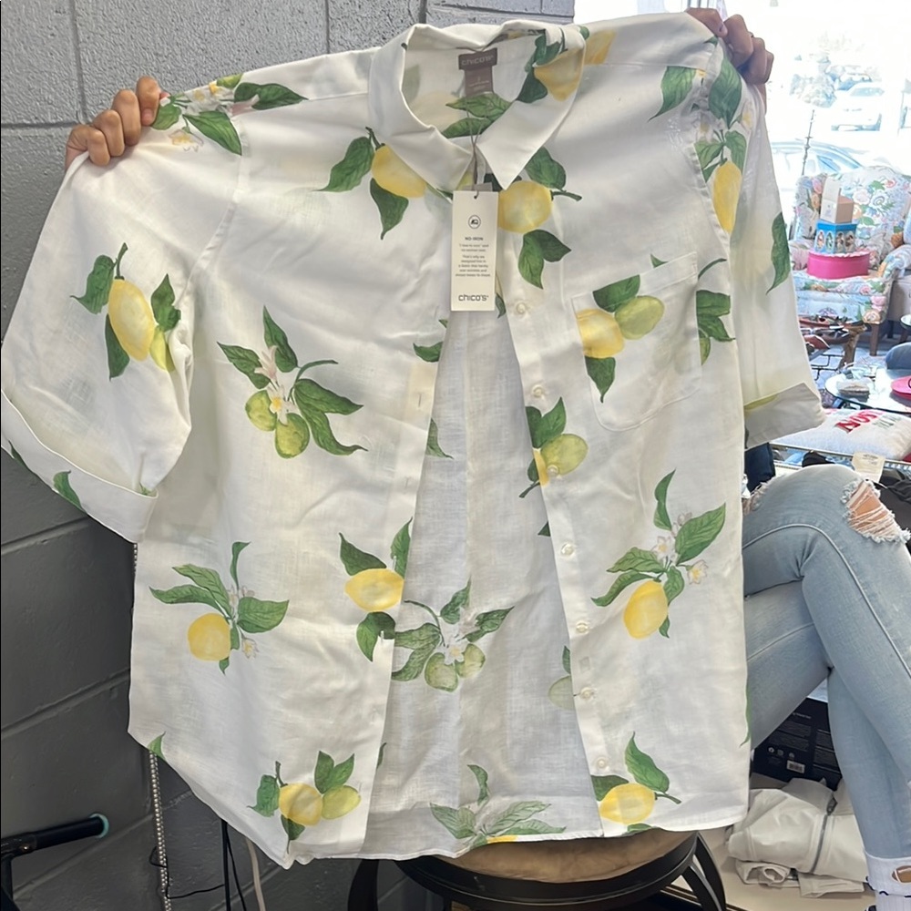 White Lemon Print Men's Shirt